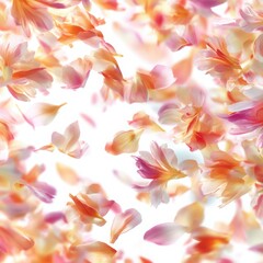 Soft focus floral pattern with pink and orange petals isolated on white background