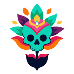 Skull decorated with colorful flowers vector art illustration