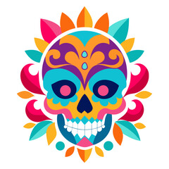 Skull decorated with colorful flowers vector art illustration