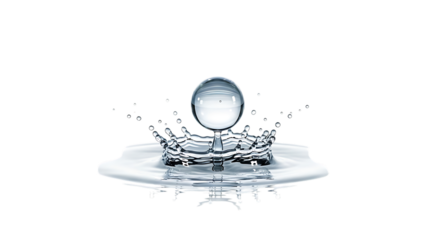 A captivating water droplet collision, creating a delicate crownlike splash on a pristine transparent background, isolated on transparent background a moment of ephemeral beauty frozen in time, showca