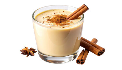 Creamy festive drink with cinnamon and star anise garnish.