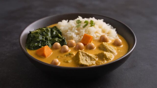 S&uuml;&szlig;kartoffel-Curry mit Kichererbsen und Spinat