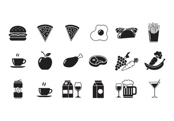 Food and drinks set icons for menu, infographics, design elements – stock vector