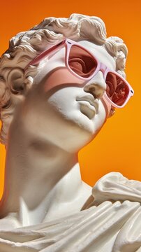 Statue in Sunglasses Close Up Shot Against Orange Background Cool Summer Vibes Fashion Forward Art