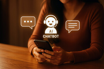 Person Using Smartphone Interacting with Chatbot AI Interface and Speech Bubbles artificial intelligence