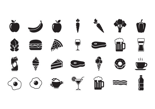 Food and drinks set icons for menu, infographics, design elements – stock vector
