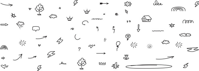 Fototapeta premium Seamless pattern of hand drawn doodle elements, featuring a variety of whimsical and playful designs for creative projects