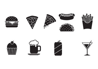 Food and drinks set icons for menu, infographics, design elements – stock vector