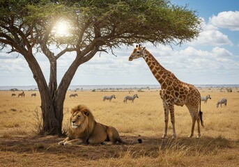 Obraz premium African wildlife rests peacefully on grasslands