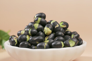 Fresh Black Beans with Green Sprouts in Bowl - Healthy Legume Ingredient