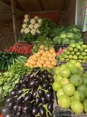 Fresh Organic Vegetables Displayed at Local Market Stall in Natural Light