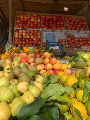 Fresh Organic Fruits Displayed at Local Market Stall with Natural Lighting