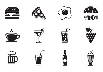 Food and drinks set icons for menu, infographics, design elements – stock vector