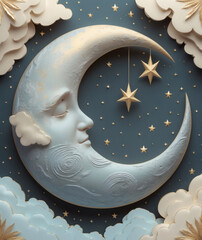 Moonlit dreams blossom in a serene night sky with stars and clouds softly floating
