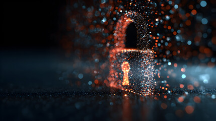 Abstract glowing lock made of particles representing cyber protection and data encryption concept for Computer Security Day

