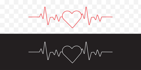 Heartbeat line. Pulse cardiogram Icons of heart beat. Ecg Electrocardiogram with healthy rhythm, cardio attack, ischemia, infarction. Symbol for cardiac. ECG Vector illustration. EPS 10.