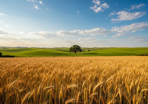 Wheat field flourishes in rolling
