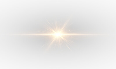 Golden sunlight beam with radiant lens flare. Luxurious horizontal rays and shimmering starburst in bright digital illumination.