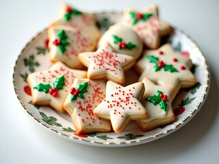 Festive cookies beautifully decorated for holiday celebrations on a decorative plate