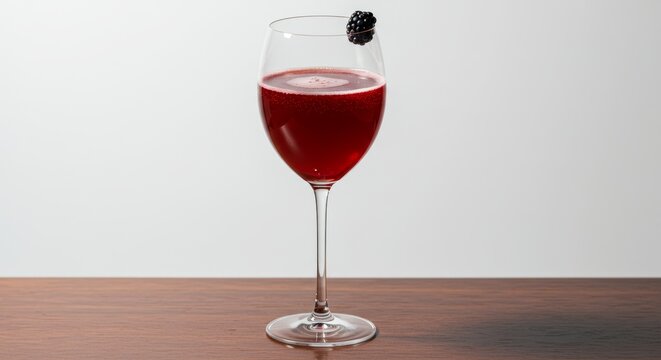 Cocktail glistens with blackberry in studio setting