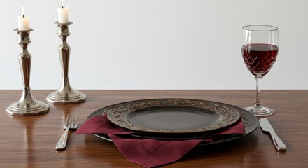 Dinner setting presents elegant dining on a wooden table