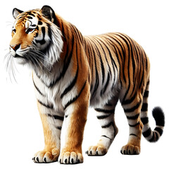 Obraz premium Tiger PNG isolated on a Transparent background, Side view, tiger standing full body HD image generated by Ai. 