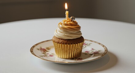Cupcake celebrates birthday on plate