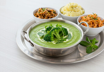 Broccoli soup presents healthy eating in a restaurant