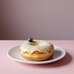 Donut glistens with icing on a plate
