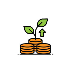 Financial growth illustration with coins and growing plant