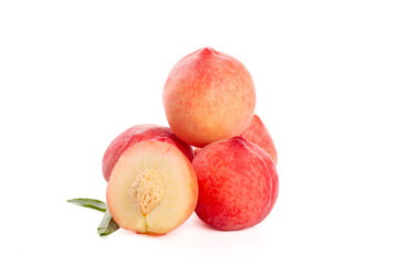 Fresh Ripe Peaches Whole and Sliced on White Background - Summer Stone Fruit