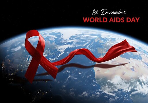 World aids day concept with red ribbon on earth planet background - Powered by Adobe