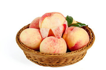 Fresh Summer Peaches in Wicker Basket - First Crop Stone Fruit Harvest