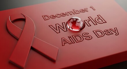 World aids day concept with red ribbon and globe on december 1st date