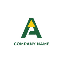 Modern Letter A Logo with Yellow Triangle Arrow Icon