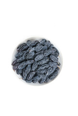 Black Dried Grapes from Turpan Xinjiang in White Bowl - Organic Raisins Food Photography