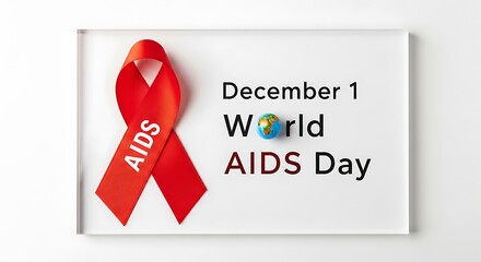 World aids day concept with red ribbon and globe