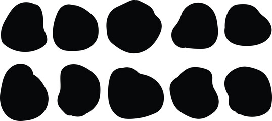 Collection of abstract organic black shapes on a clean white background