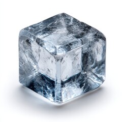 Single ice cube melting on white surface studio shot close up macro still life product shot clean simple design