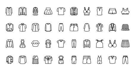 40 set of outline web clothes icons such as coat, denim jacket, jacket, skirt, blouse, pants, suit vector thin icons for report, presentation, diagram, web design, mobile app