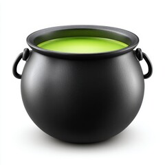 Isolated cauldron bubbling with green potion on white background studio shot for Halloween and fantasy themes