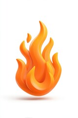 Stylized Orange Flame Illustration on White Background; Graphic Rendering of Fire; Digital Art of Burning Blaze; Isolated Image of Fireball; Icon of Heat