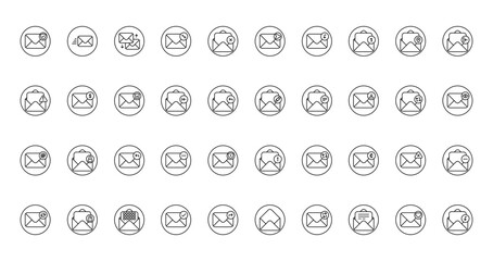 40 set of outline web email and messages icons such as send mail, send mail, error message, write mail, email, error message, exchange mails vector thin icons for report, presentation, diagram, web