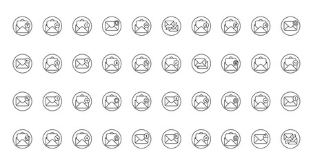 40 set of outline web email and messages icons such as email, exchange mails, receive mail, check mail, search mail, receive send vector thin icons for report, presentation, diagram, web design,