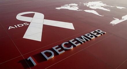 World aids day awareness ribbon and 1 december text on red background