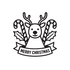 Elegant Black and White Christmas Reindeer Vector Illustration | Minimal Line Art Holiday Design | Modern Festive Graphic with Bold Outline and Clean Style