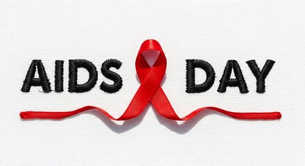 World aids day concept with red ribbon and text