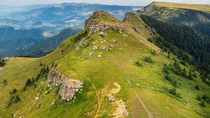 Drone aerial view of Tri Cuke peak in Balkan Mountains