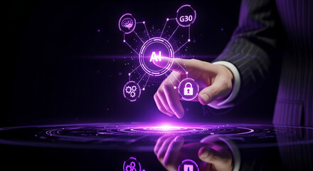 AI Artificial Intelligence Technology Business Male Hand Purple Copy Space