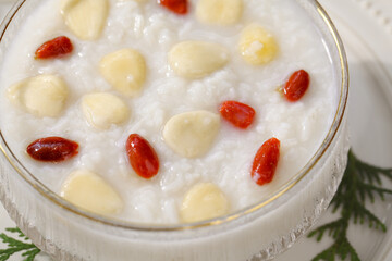 Almond porridge with goji berries healthy breakfast bowl superfood meal